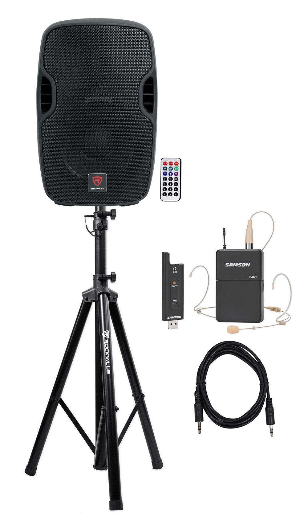 BPA10 10" Powered Speaker + Samson Headset Wireless Mic Bundle