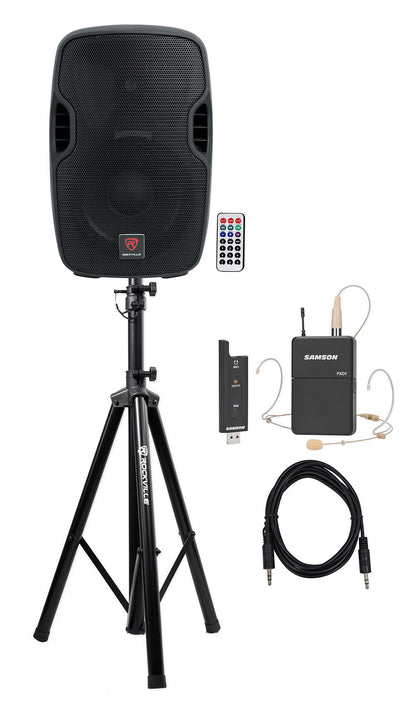 BPA10 10" Powered Speaker + Samson Headset Wireless Mic Bundle