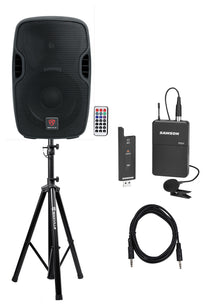 BPA10 10" Powered Speaker + Samson Lavalier Wireless Mic Bundle