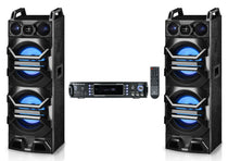 (2) Technical Pro Dual 10" 3000w Speakers w/LED's+Rockville Receiver Amplifier