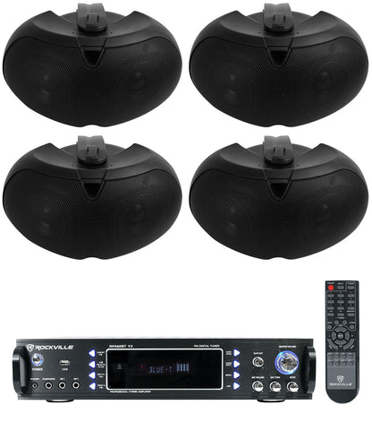 D4-8 Black 4-Pack + RPA60BT Bluetooth Amplifier Bundle