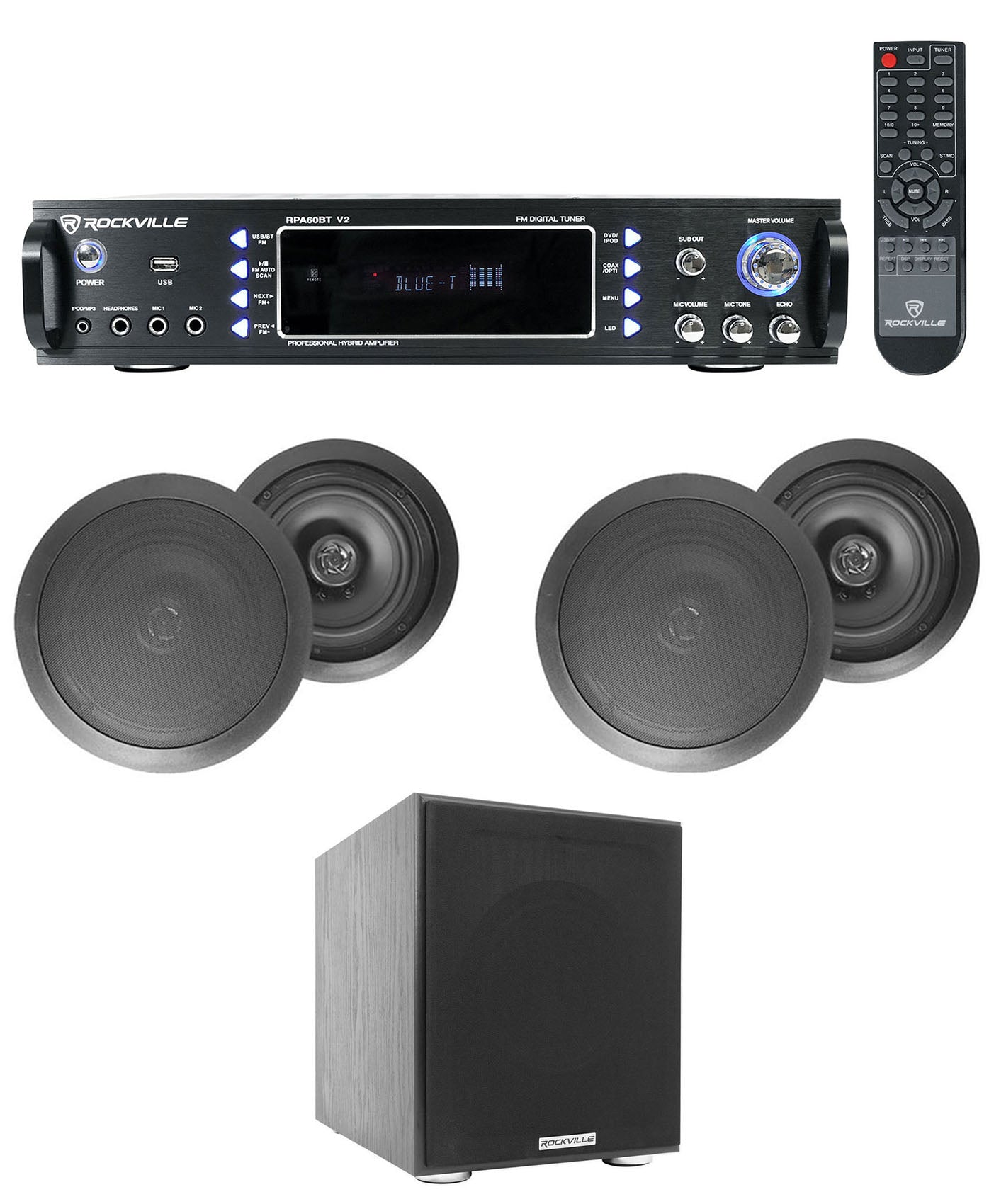 RPA60BT 4-Pack + HC655 Black Speakers + Rock Shaker 8 Bundle