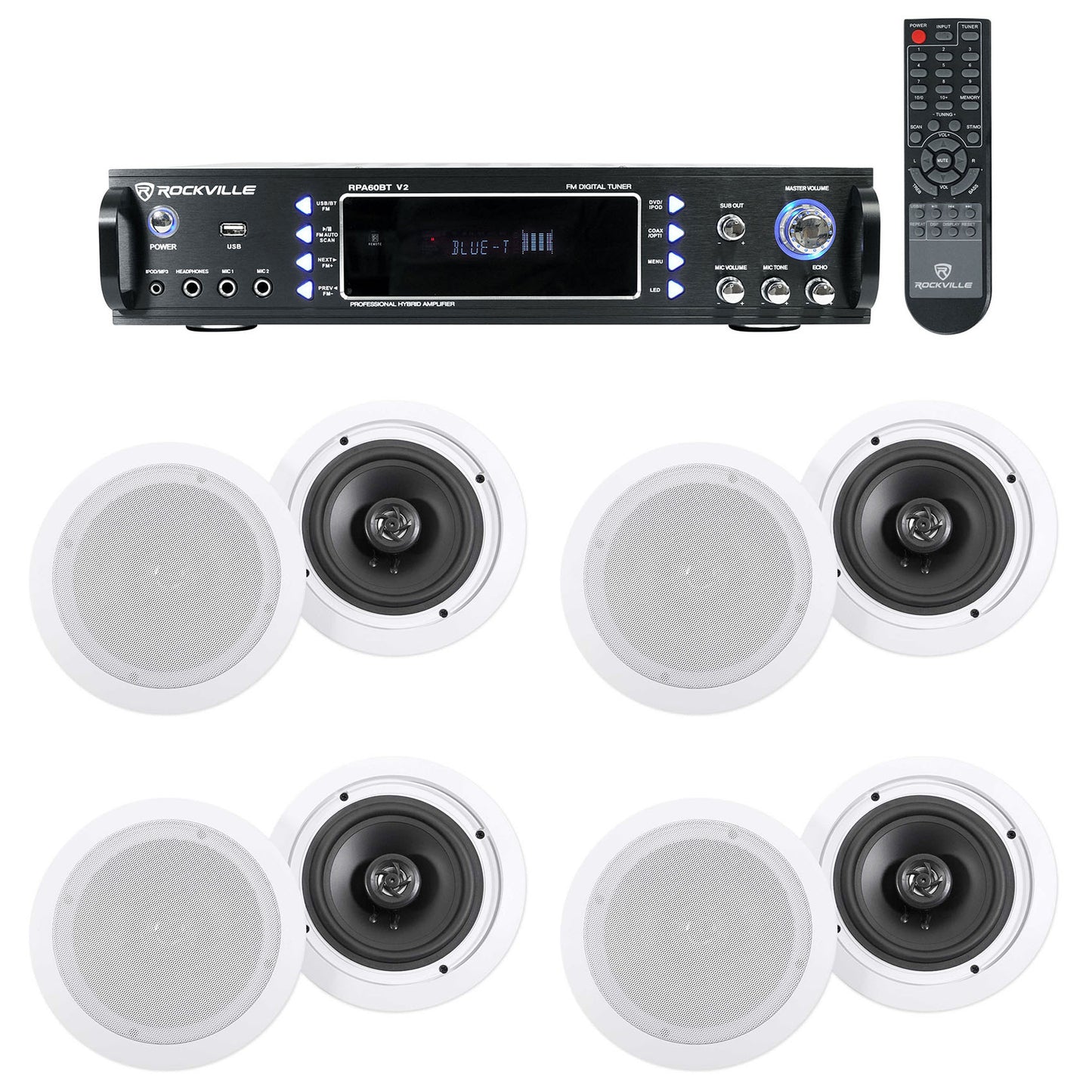 RPA60BT 8-Pack + HC655-16 White Ceiling Speakers Bundle