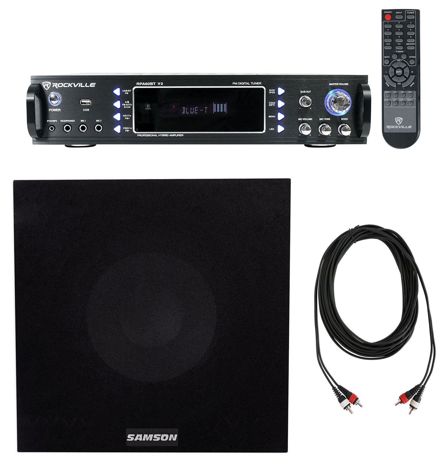 RPA60BT Receiver + Rock Shaker 8 Black Subwoofer Bundle