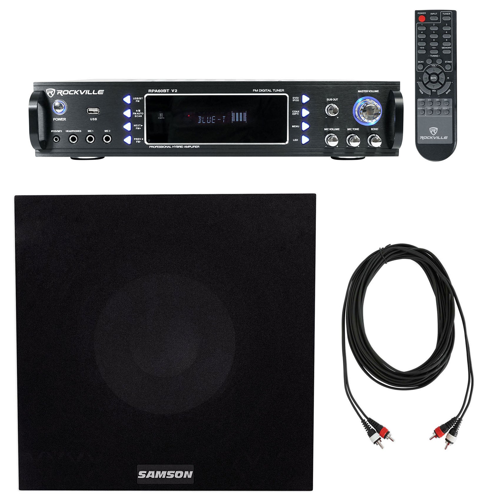 RPA60BT Receiver + Rock Shaker 8 Black Subwoofer Bundle