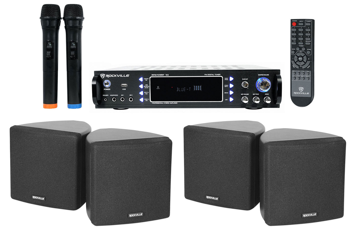 RPA70WBT 2-Pack + Cube Black Speakers + Wireless Mics Bundle