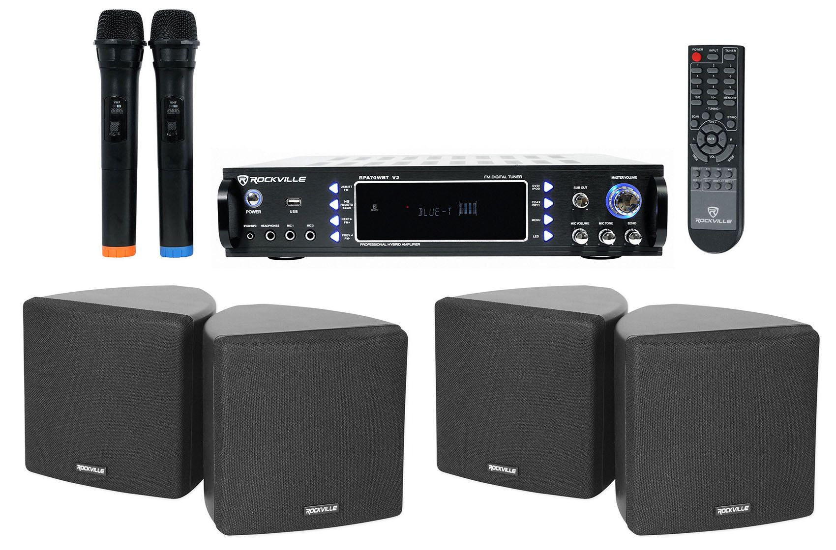 RPA70WBT 2-Pack + Cube Black Speakers + Wireless Mics Bundle