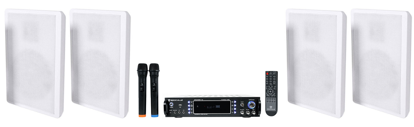 RockSlim White 2-Pack + RPA70WBT Karaoke Amplifier Bundle