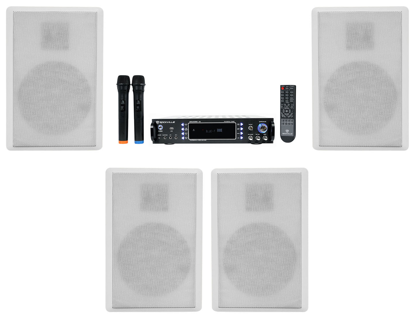 RockSlim White 2-Pack + RPA70WBT Karaoke Amplifier Bundle