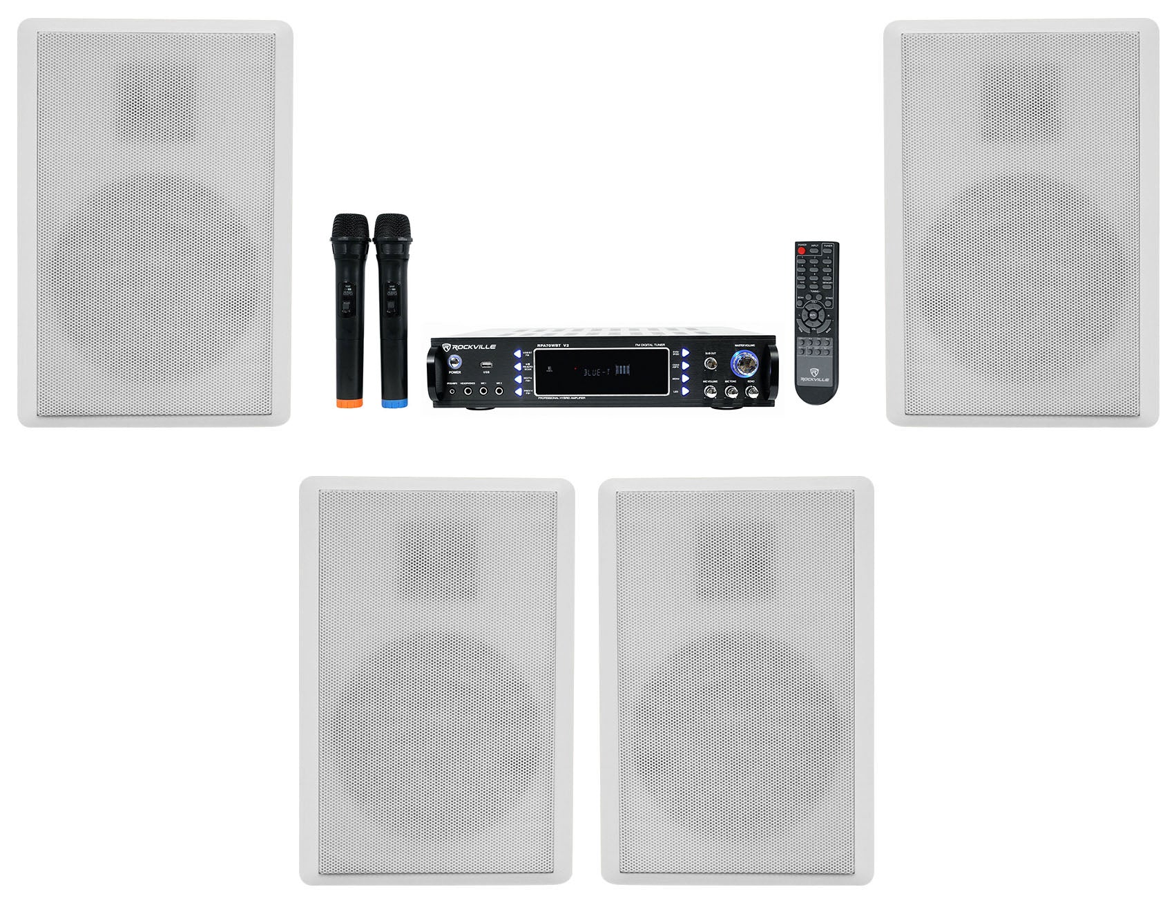 RockSlim White 2-Pack + RPA70WBT Karaoke Amplifier Bundle