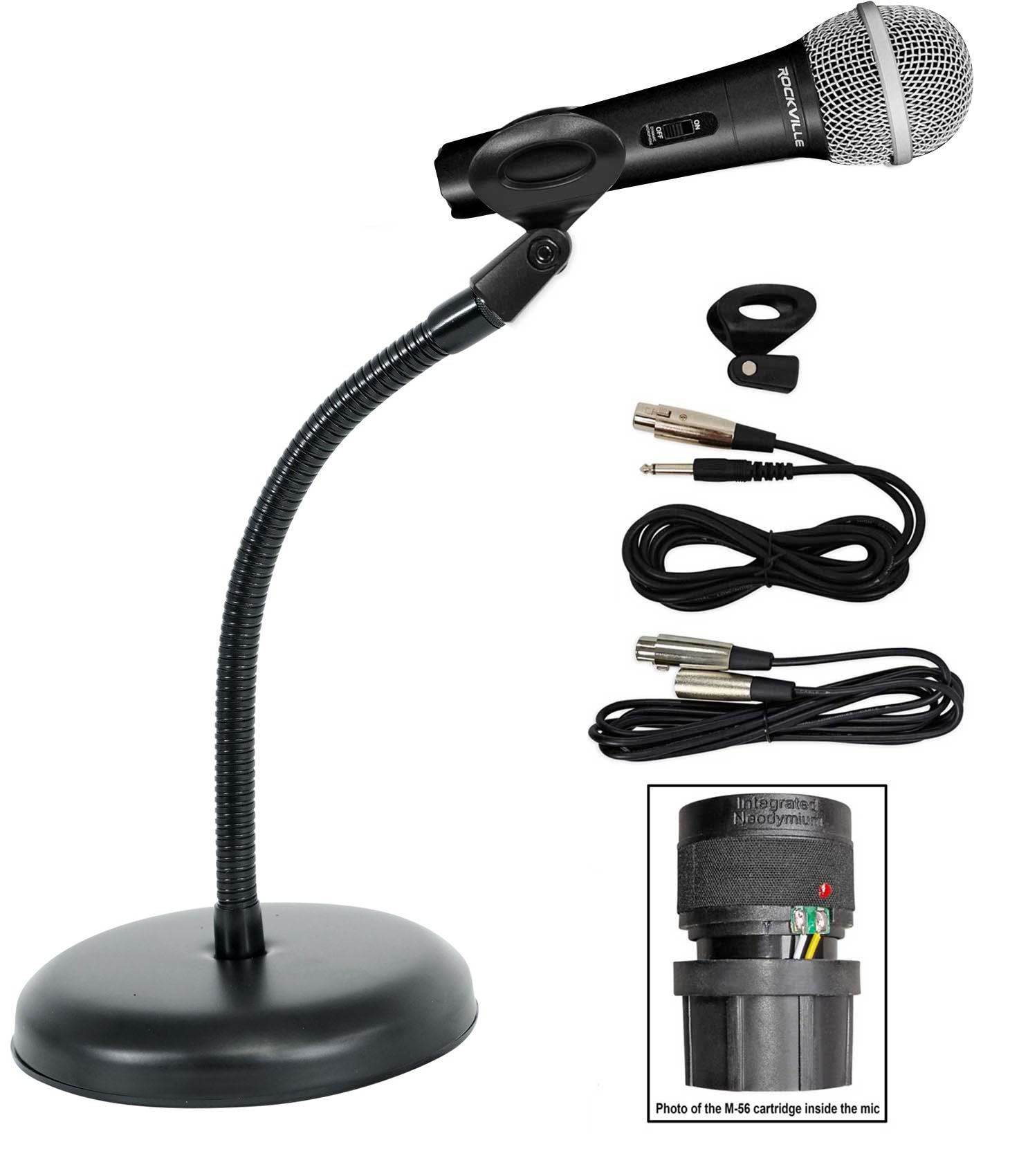 Dynamic Microphone + Desktop Mic Stand and Cables Bundle