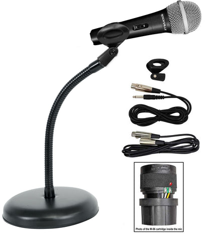 Dynamic Microphone + Desktop Mic Stand and Cables Bundle