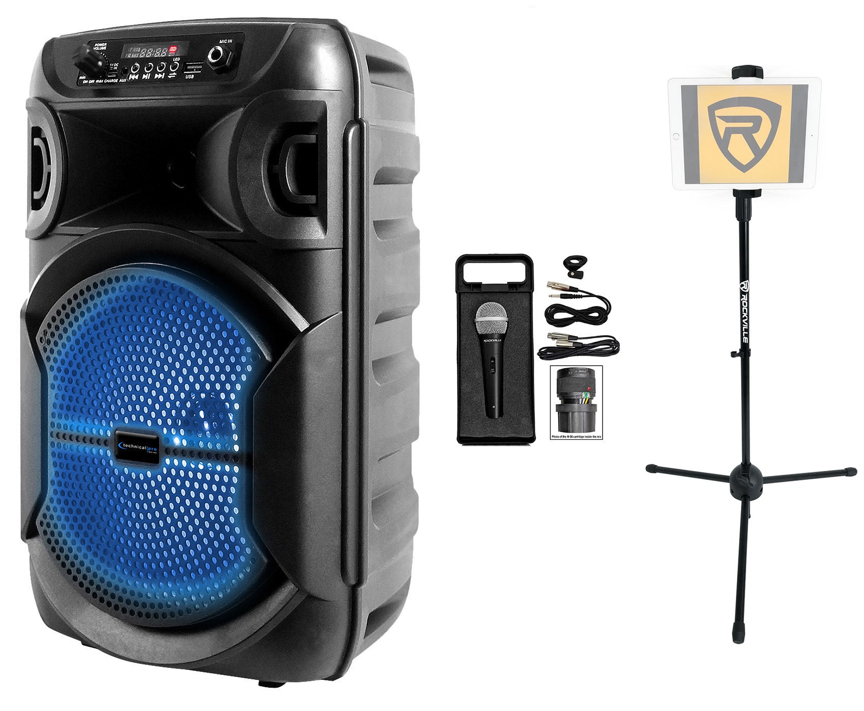 Technical Pro Rechargeable 8" LED Karaoke Machine Speaker System w/Bluetooth+Mic