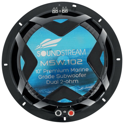 2) SoundStream MSW.102 10" 600 Watt Marine/Boat/UTV Subwoofers+Amplifier+Amp Kit
