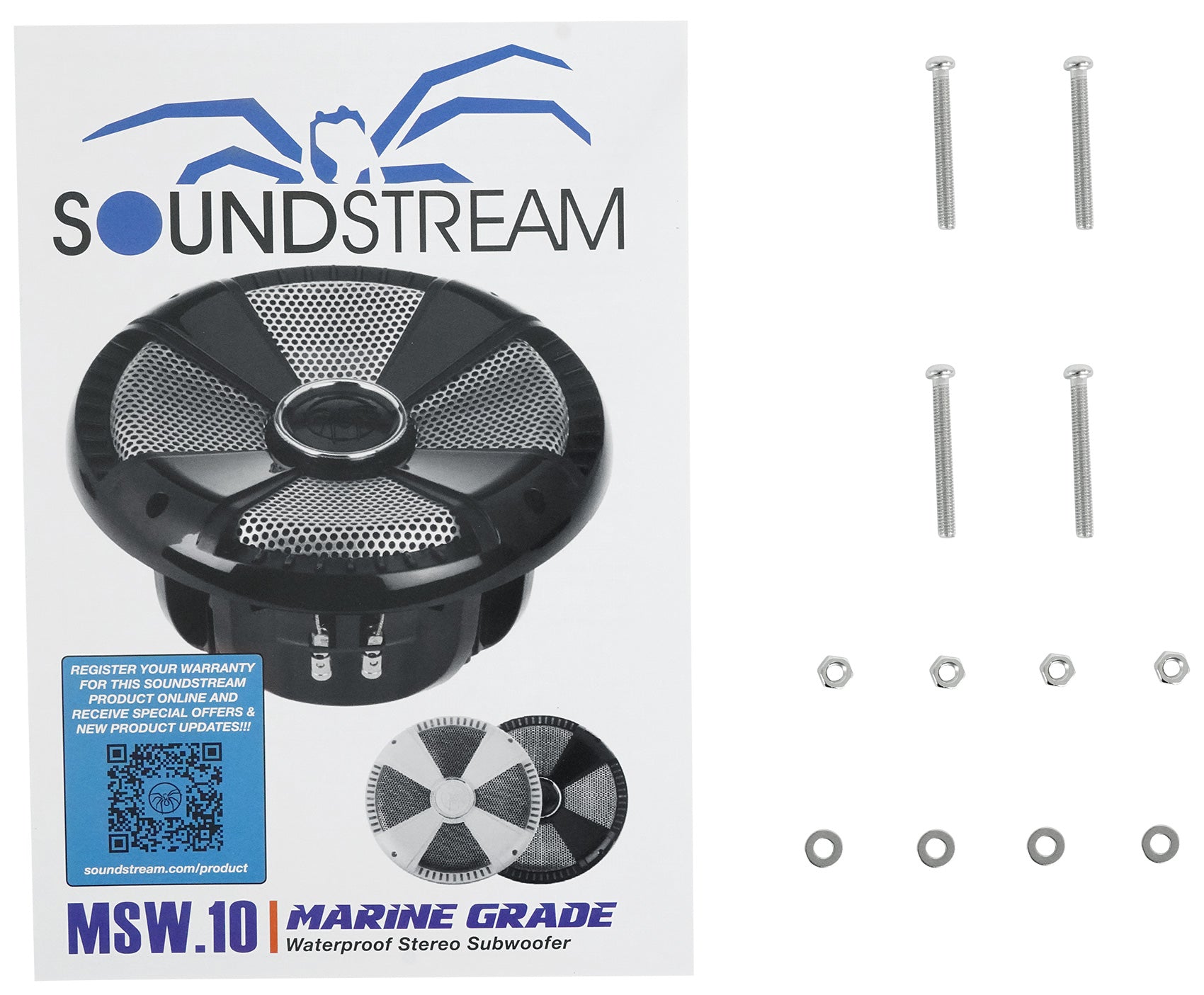 2) SoundStream MSW.102 10" 600 Watt Marine/Boat/UTV Subwoofers+Amplifier+Amp Kit