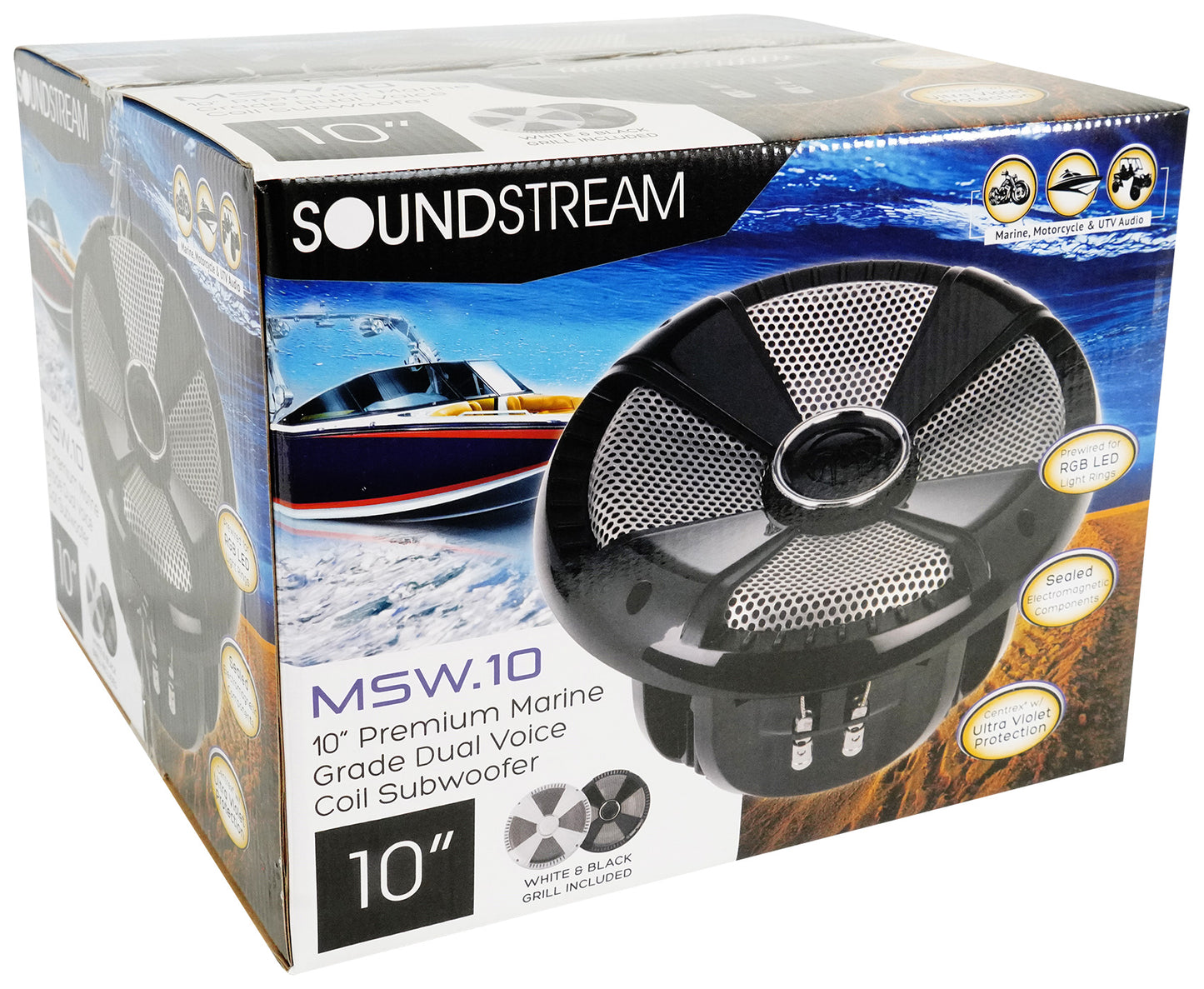 2) SoundStream MSW.102 10" 600 Watt Marine/Boat/UTV Subwoofers+Amplifier+Amp Kit