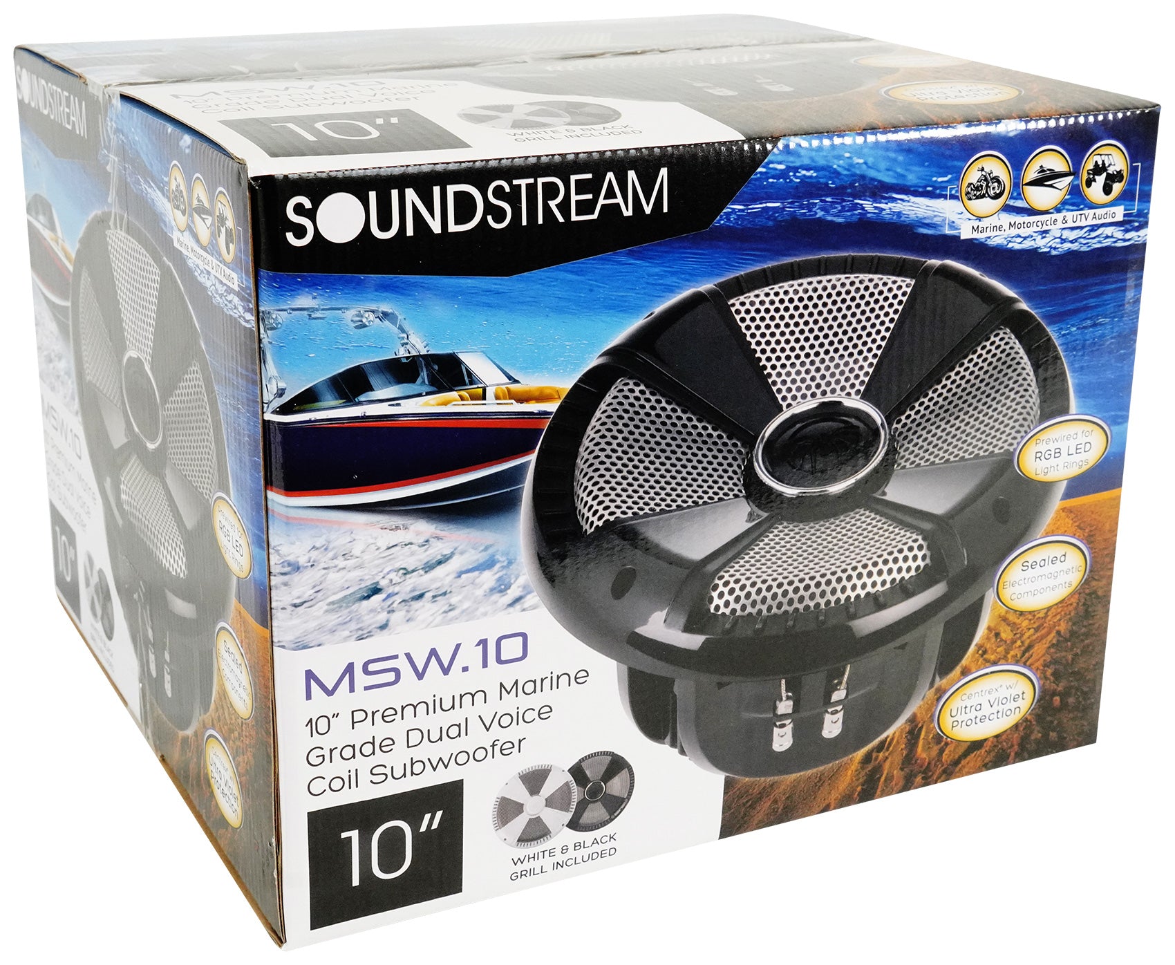 2) SoundStream MSW.102 10" 600 Watt Marine/Boat/UTV Subwoofers+Amplifier+Amp Kit