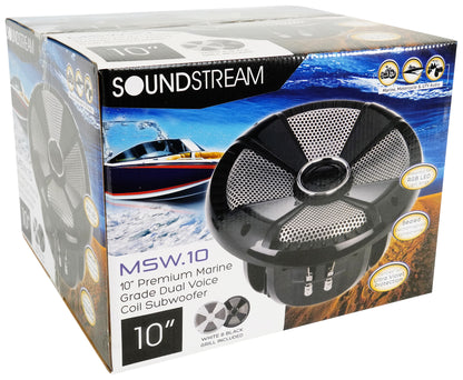 2) SoundStream MSW.102 10" 600 Watt Marine/Boat/UTV Subwoofers+Amplifier+Amp Kit