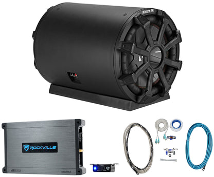 KICKER 46CWTB104 TB 10" 800w Marine Loaded Subwoofer Enclosure+Amplifier+Amp Kit