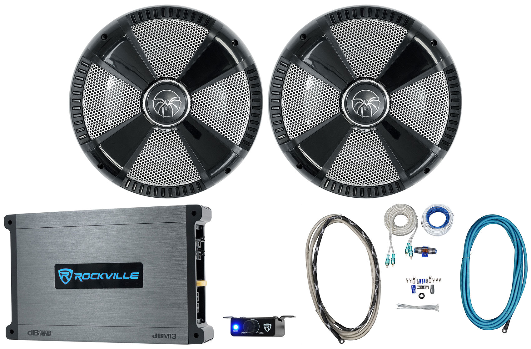 2) SoundStream MSW.102 10" 600 Watt Marine/Boat/UTV Subwoofers+Amplifier+Amp Kit