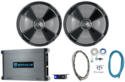 2) SoundStream MSW.102 10" 600 Watt Marine/Boat/UTV Subwoofers+Amplifier+Amp Kit