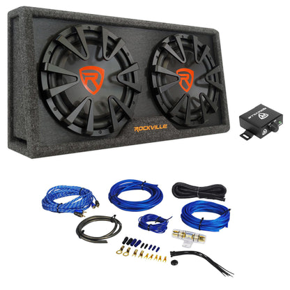 Dual 12" Slim Powered Sub + 8 Gauge Amp Kit Bundle