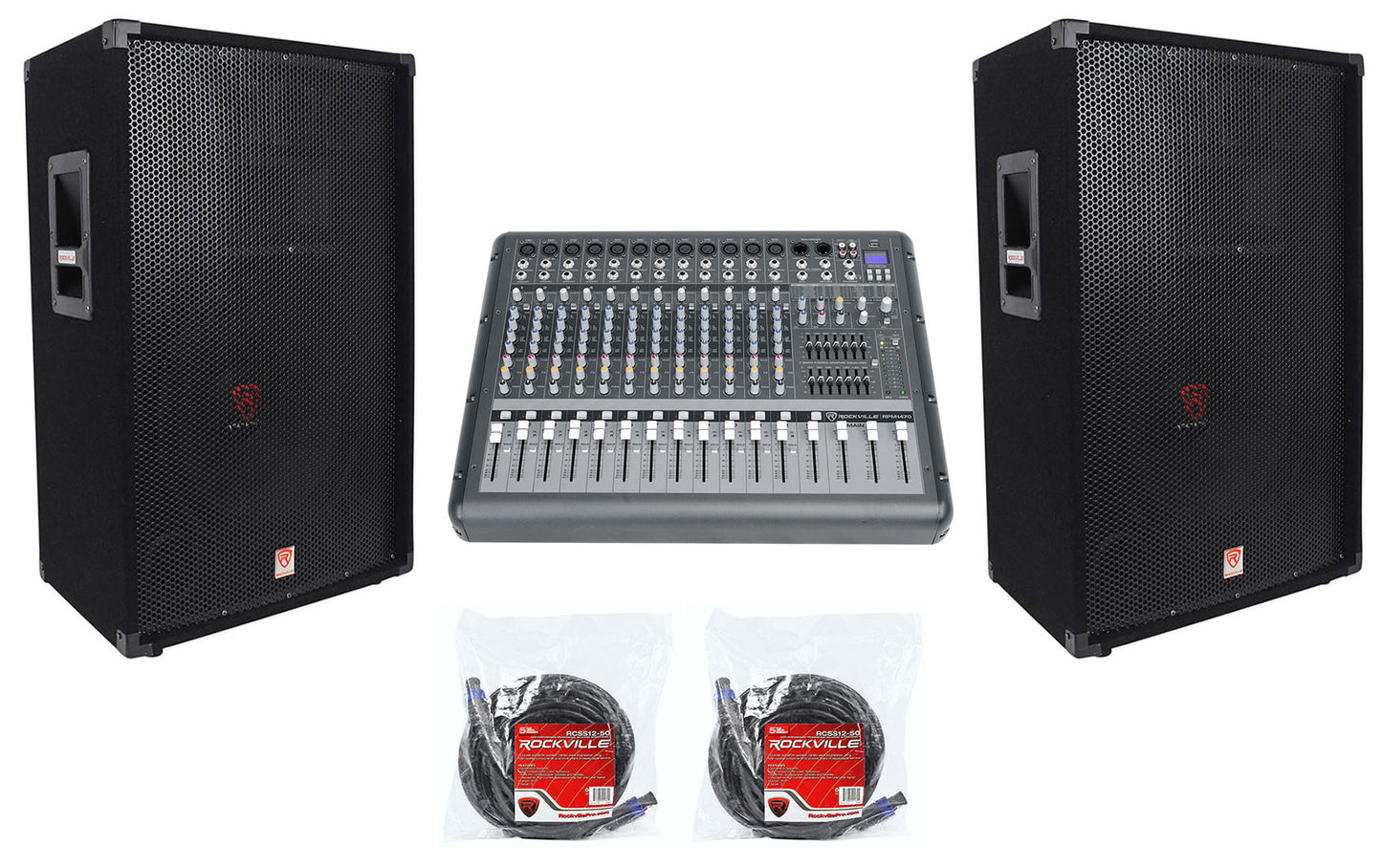 RSG15 15" Speakers 2-Pack + RPM1470 Powered Mixer Bundle