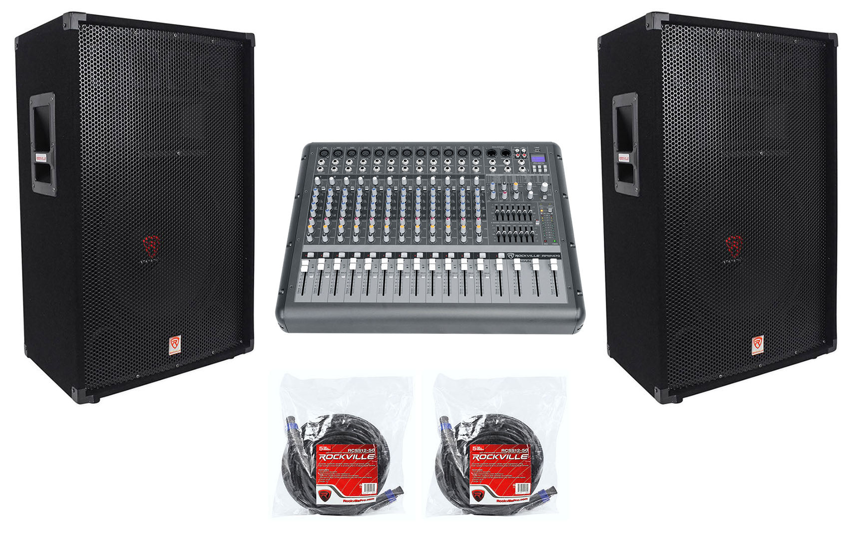 RSG15 15" Speakers 2-Pack + RPM1470 Powered Mixer Bundle