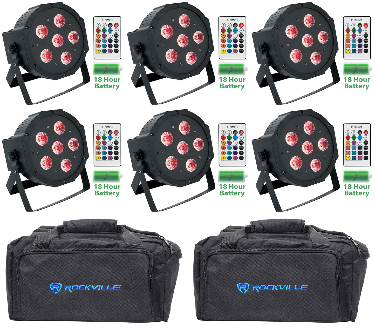 Battery Par 61 6-Pack + RLB80 Lighting Bag Bundle