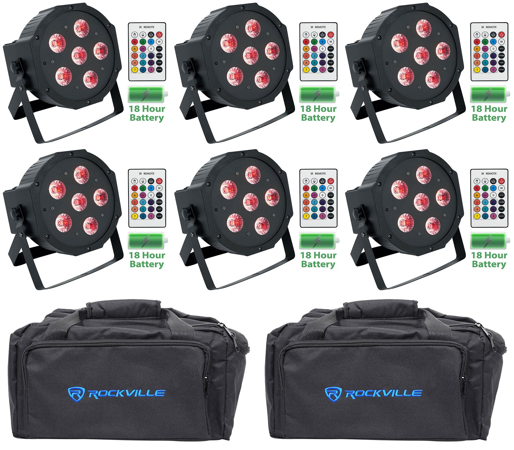 Battery Par 61 6-Pack + RLB80 Lighting Bag Bundle