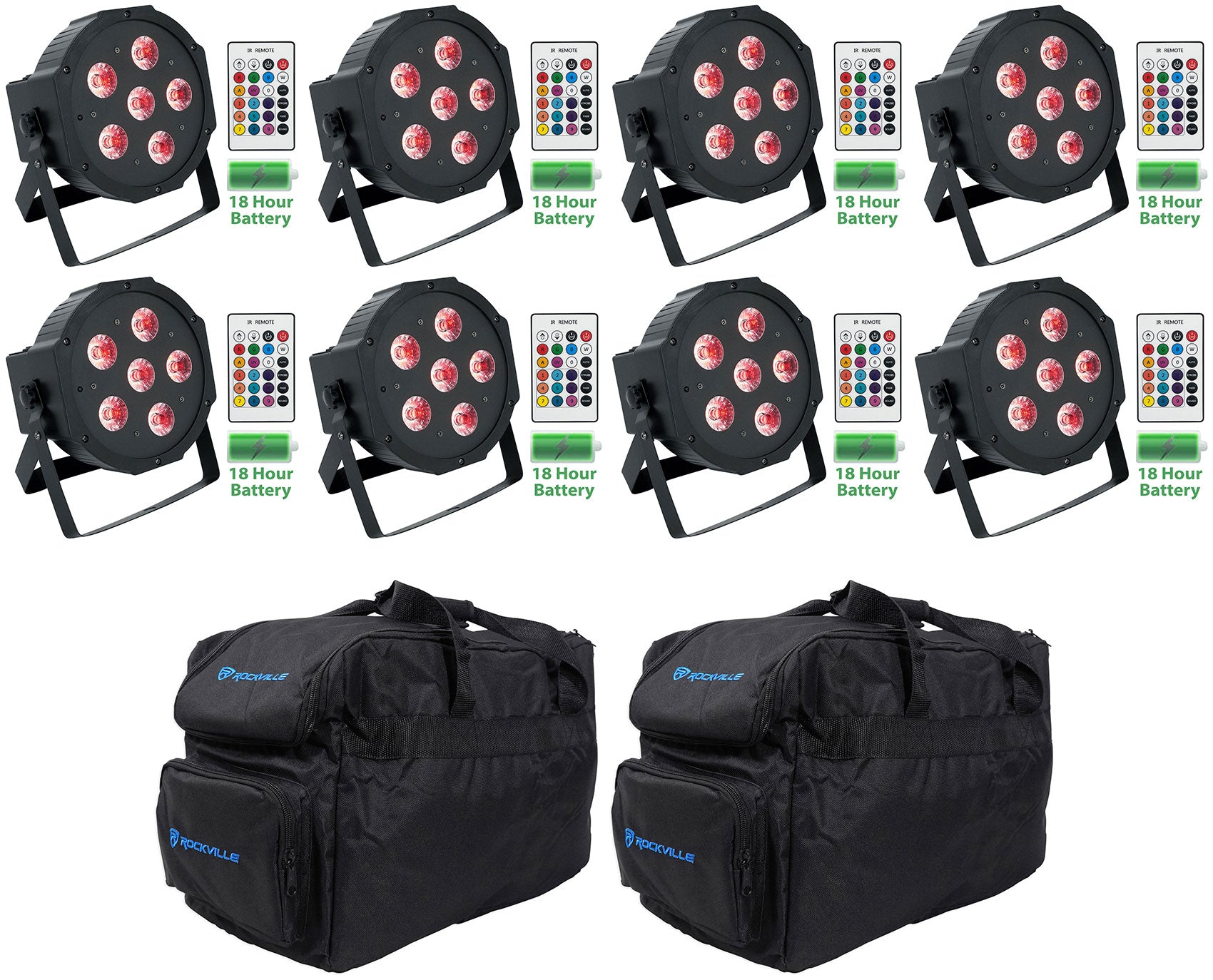 Battery Par 61 8-Pack + RLB30 Lighting Bag Bundle
