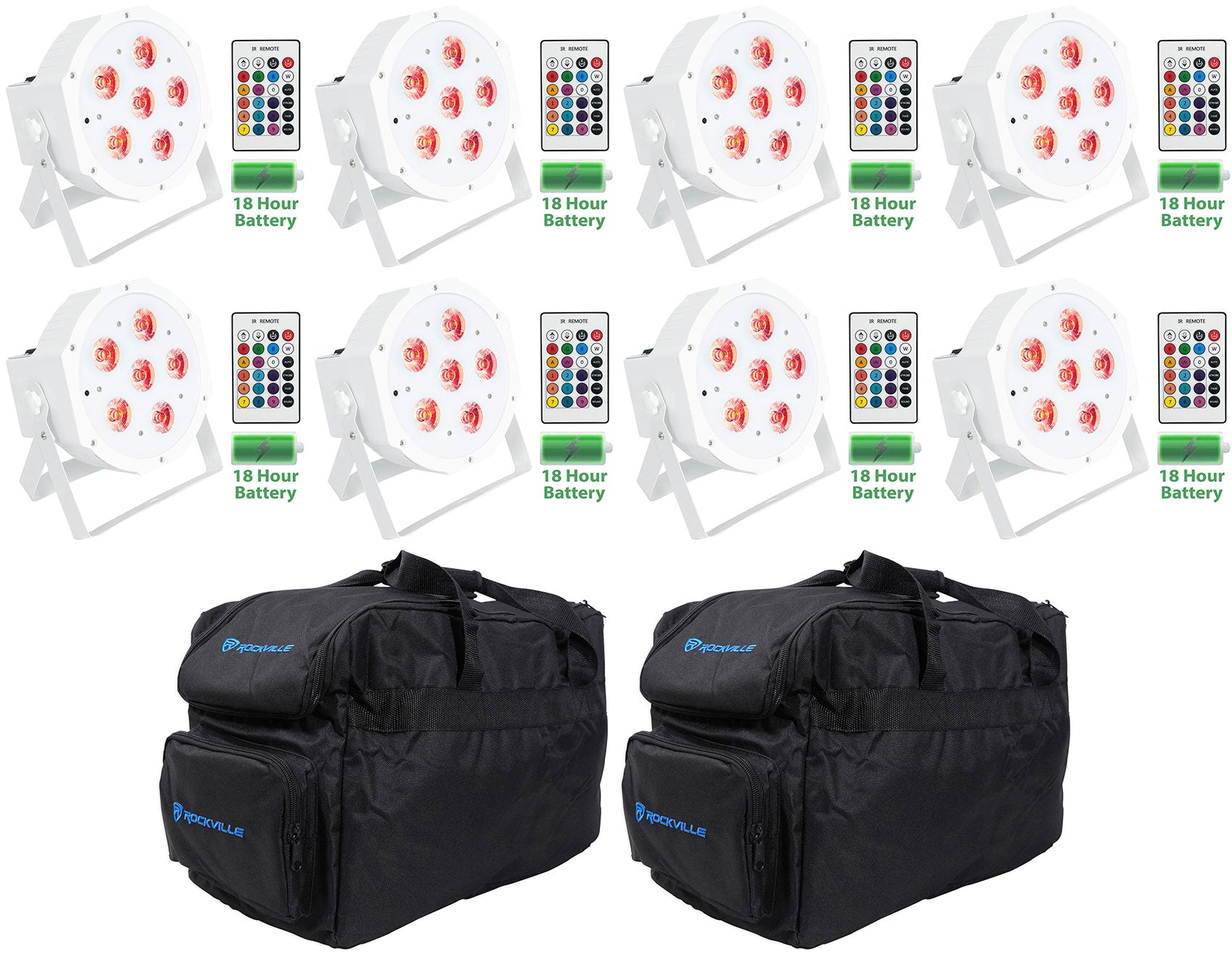 BATTERY PAR 61 White 8-Pack + (2) RLB30 Lighting Bags Bundle