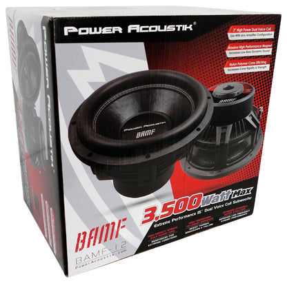 Power Acoustik BAMF-122 12" 3500w Car Audio Subwoofer+Sealed Sub Box Enclosure
