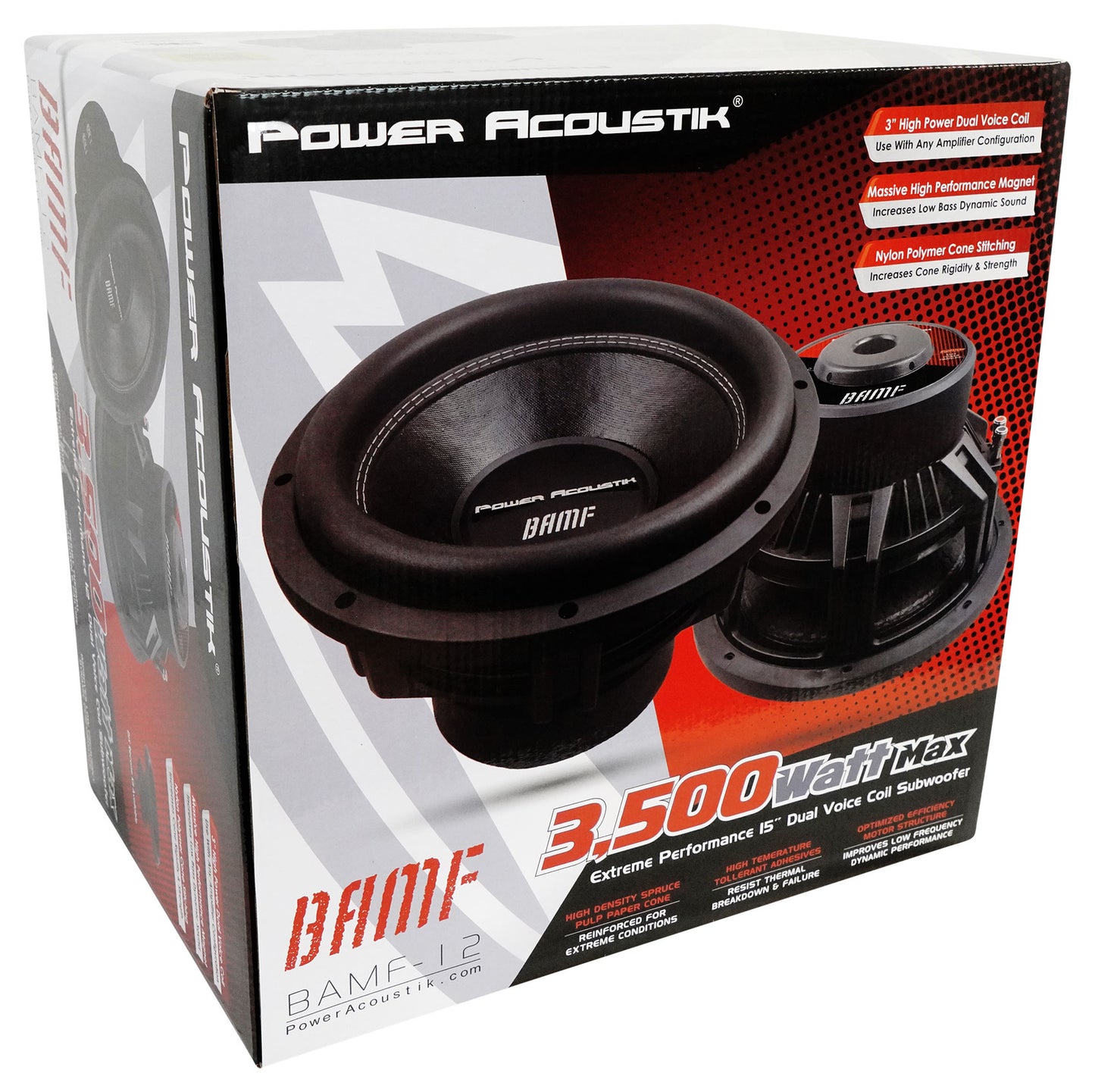 Power Acoustik BAMF-124 12" 3500w Car Audio Subwoofer+Sealed Sub Box Enclosure