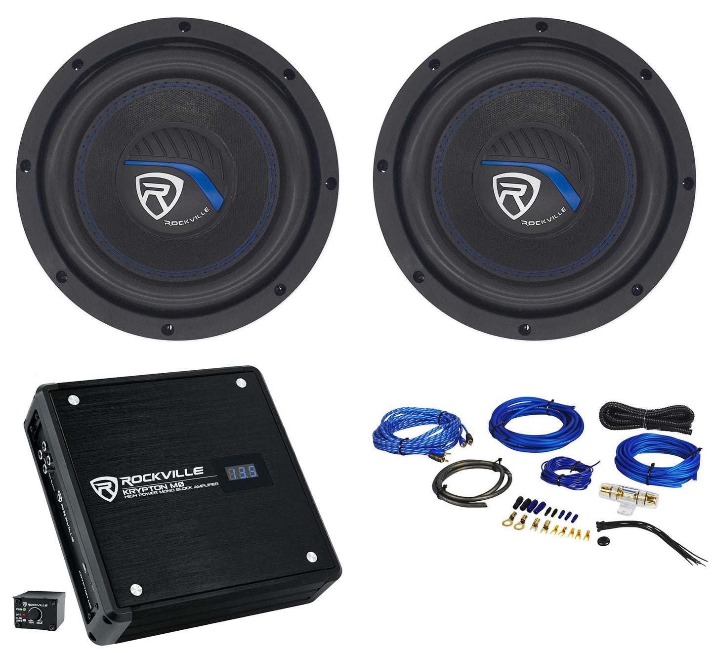 Rockville W8K5S2 2-Pack + KRYPTON-M0 Amplifier Bundle