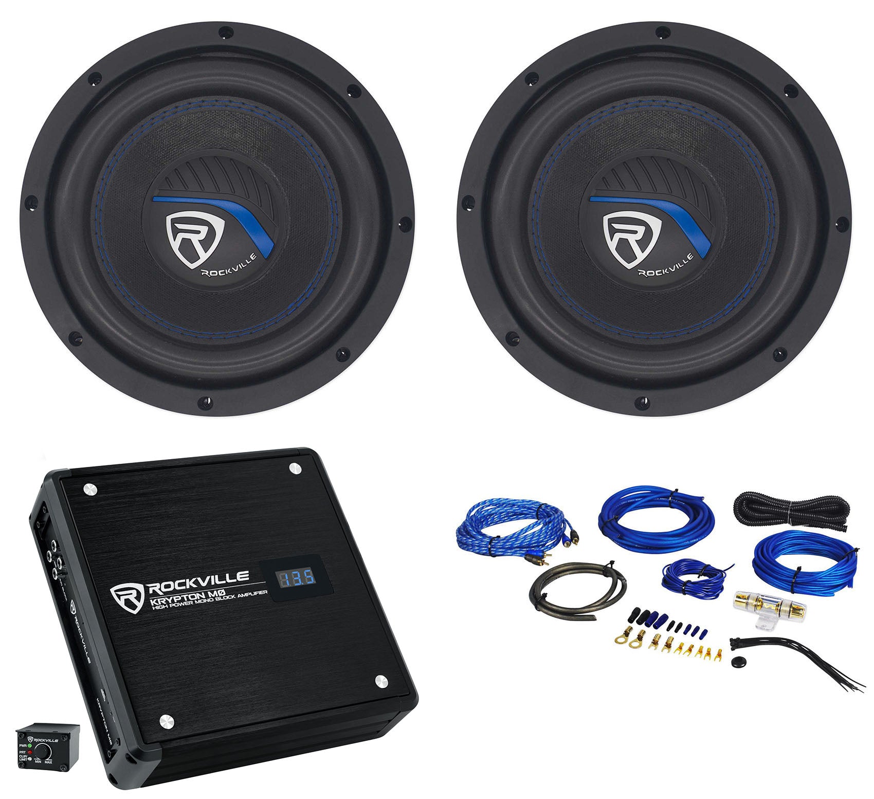 Rockville W8K5S2 2-Pack + KRYPTON-M0 Amplifier Bundle
