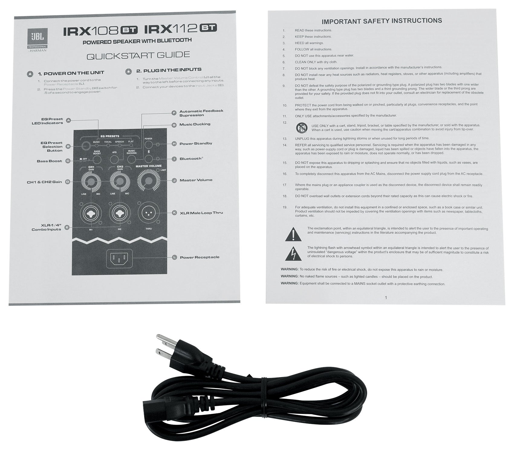 2) JBL IRX112BT 12" 1300w Powered PA Speakers w/ Bluetooth+15" Powered Subwoofer