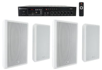 RCS80-1 60W Amplifier + RockSlim 70W White Wall Speakers 4-Pack Bundle