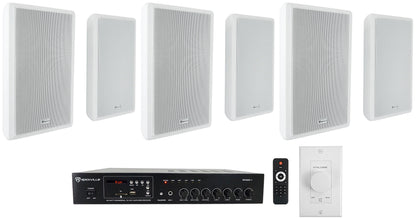 RCS80-1 60W Amplifier + RockSlim 70W White Speakers 6-Pack + VOL70100 White Bundle