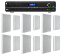 JBL Commercial Amplifier+(12) Slim White Wall Speakers for Restaurant/Bar/Cafe