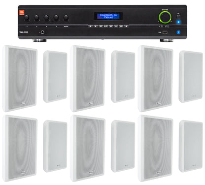 JBL Commercial Amplifier+(12) Slim White Wall Speakers for Restaurant/Bar/Cafe