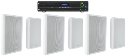 JBL Commercial Amplifier+(6) Slim White Wall Speakers for Restaurant/Bar/Cafe