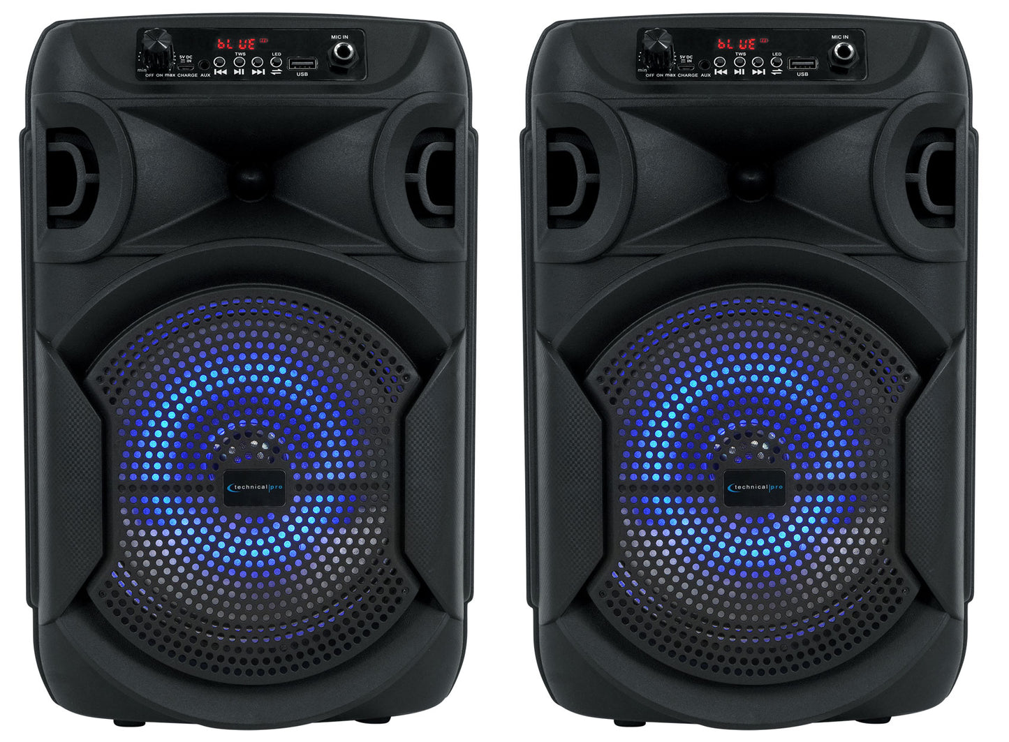 2 Technical Pro BOOMPACK8 8" Wireless Rechargeable Bluetooth Speakers+Microphone