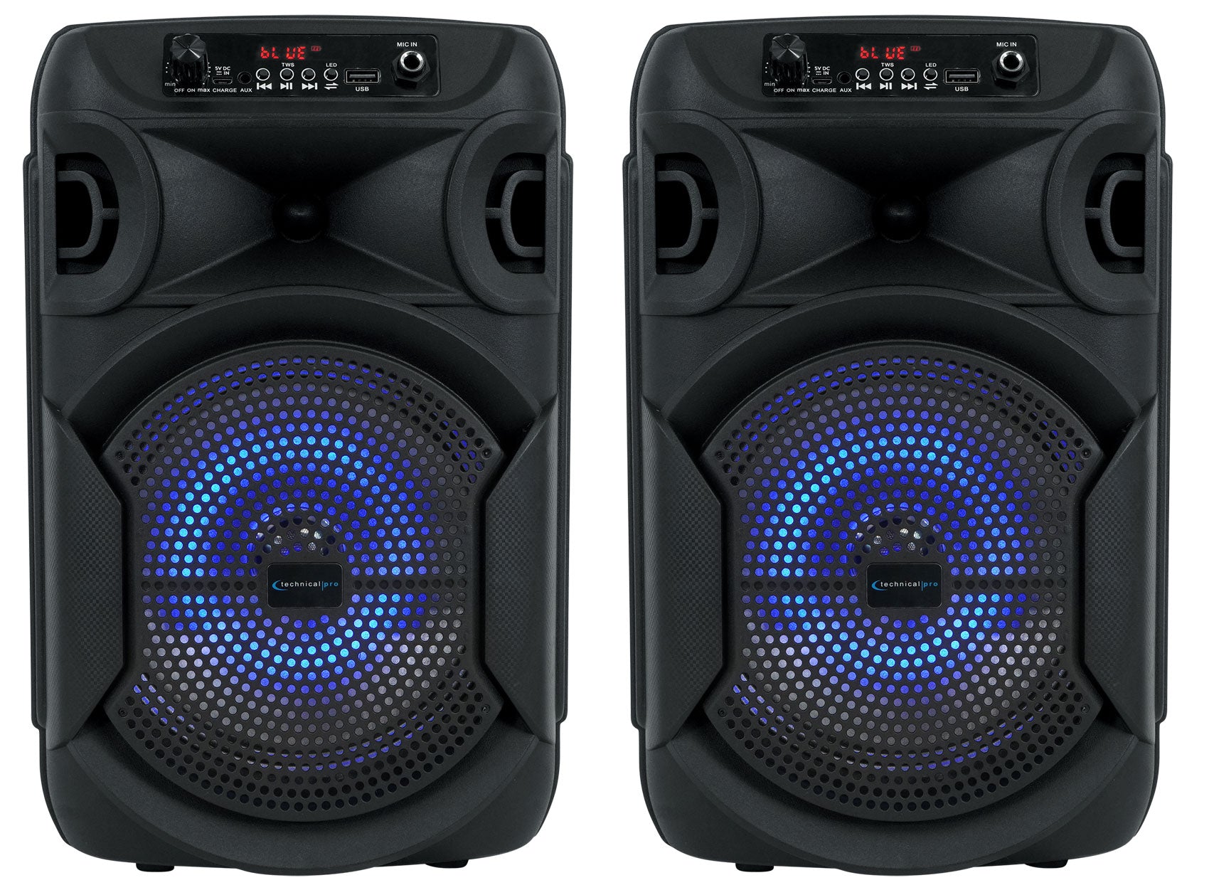 2 Technical Pro BOOMPACK8 8" Wireless Rechargeable Bluetooth Speakers+Microphone