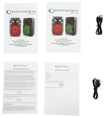 2 Technical Pro BOOMPACK8 8" Wireless Rechargeable Bluetooth Speakers+Microphone