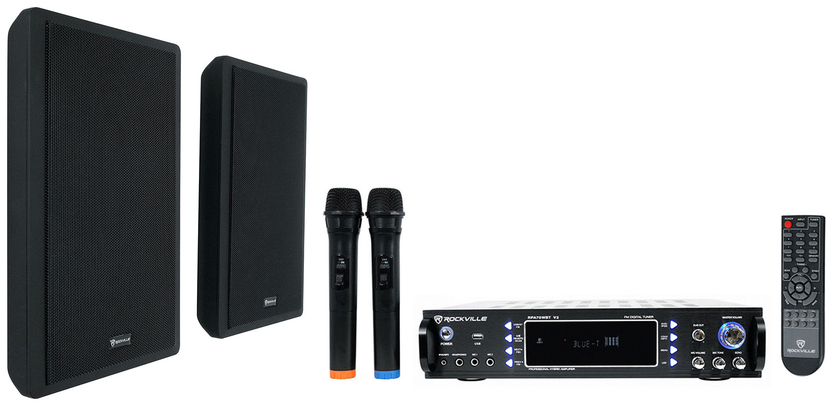 RPA70WBT V2 Receiver + RockSlim Black 5.25" Speakers 2-Pack Bundle