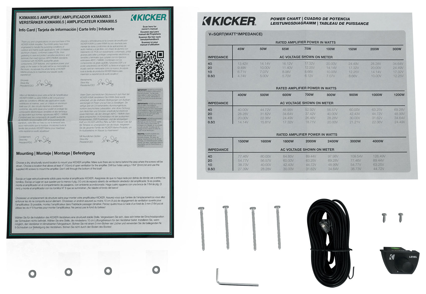 KICKER 48KXMA9005 900 Watt 5-Channel Class D Marine Boat Amplifier + Amp Kit