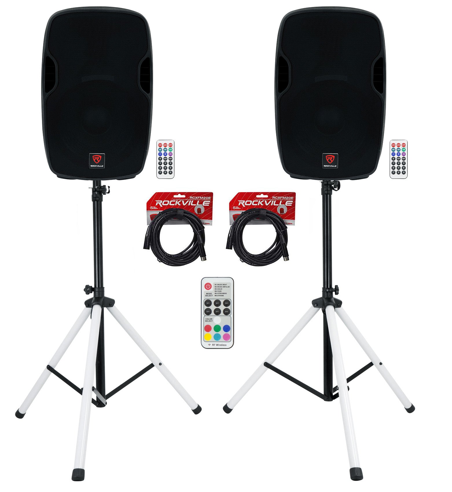 BPA15 15" Speakers 2-Pack + LED Tripod Stands Bundle