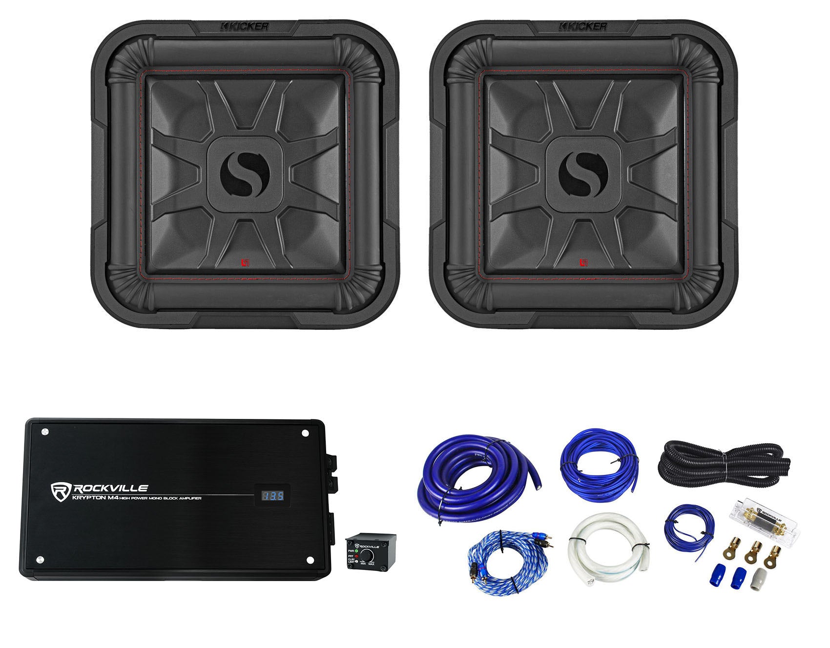 2 KICKER 46L7T124 12" 1200w L7T Subwoofers Solo-Baric Sub+Mono Amplifier+Amp Kit