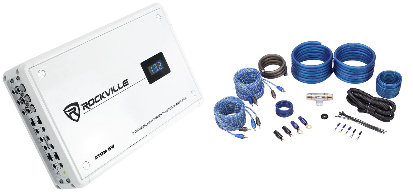 ATOM 8W 8-Ch Marine Amplifier + RWK42 4GA Wiring Kit Bundle